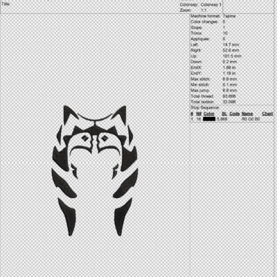 Machine embroidery Design Ahsoka Star Character and Logo pattern digital file - Image 2