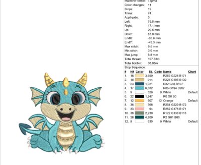 4 Cute Adorable Dragons Machine Embroidery pattern - Image 7