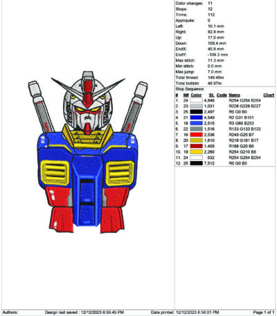 Machine embroidery Design Gundam anime RX 782 pattern digital file - Image 3