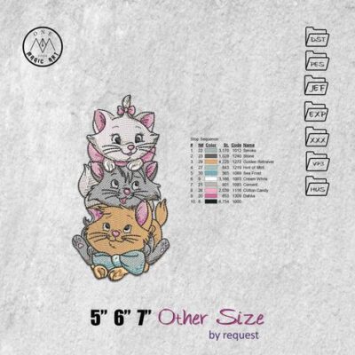 Marie aristocat high detailed colors patterns for machine embroidery pattern